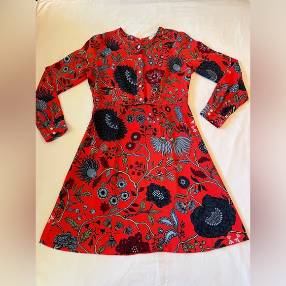 LOFT Petites Women’s Red Floral Day Work Casual Midi Dress Size 4P EUC - Picture 3 of 6